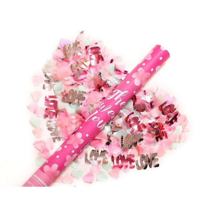 Tun Confetti, Vivimall, Confetti Inimioare si Mesaj Love, 40 x 5 cm, Roz Alb - vivimall.ro