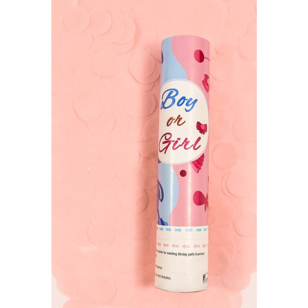 Tun Confetti, Vivimall, Model Gender Reveal, Boy or Girl, 40 cm, Ambalaj din Carton, Eliberare prin Rasucire, Roz - vivimall.ro