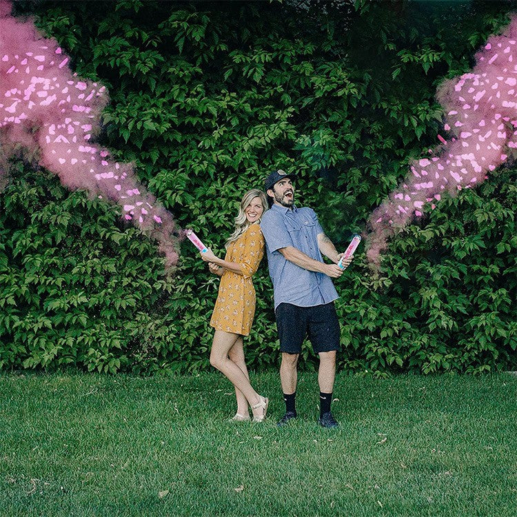 Tun Confetti, Vivimall, Model Gender Reveal, Confetti Cannons, 40 cm, Ambalaj din Carton, Eliberare prin Rasucire, Roz - vivimall.ro