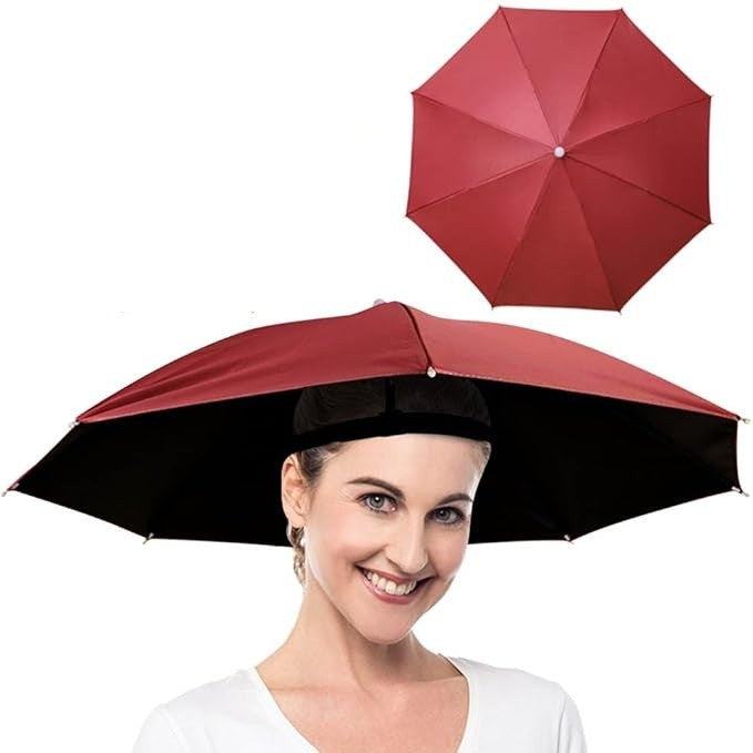 Umbrela de Cap, Vivimall, Diametru 69 cm, Banda Elastica de Cap, Protectie UV/Ploaie, Rosu Inchis - vivimall.ro
