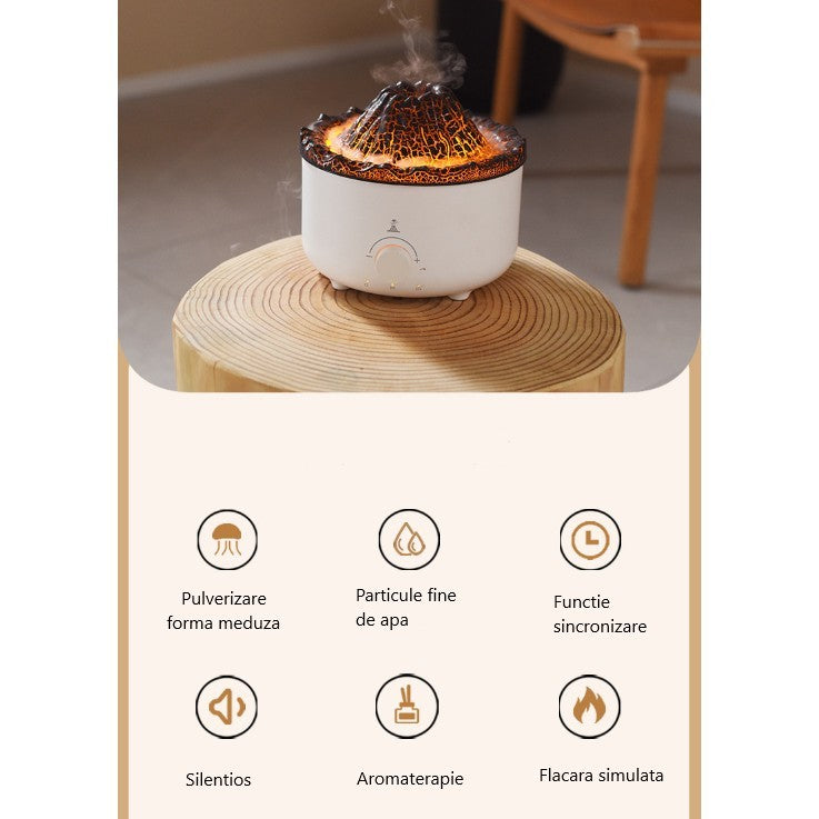 Umidificator de tip vulcan, Vivimall, cu aromaterapie, cu telecomanda, 560 ml, model V21B, alb, Resigilat - vivimall.ro
