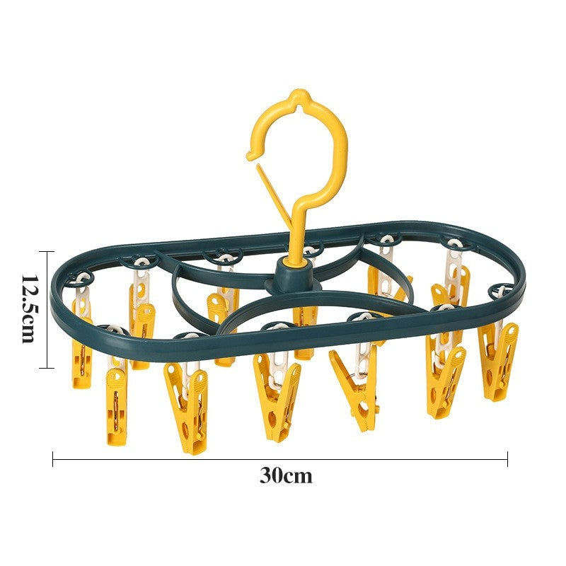 Uscator de Rufe Suspendat Vivimall, cu 12 Carlige, Rotire 360 Grade, Protectie Vant, Mateiral Plastic, Usor de Depozitat, Multifunctional, 30 x 12.5 cm, Albastru/Galben - vivimall.ro