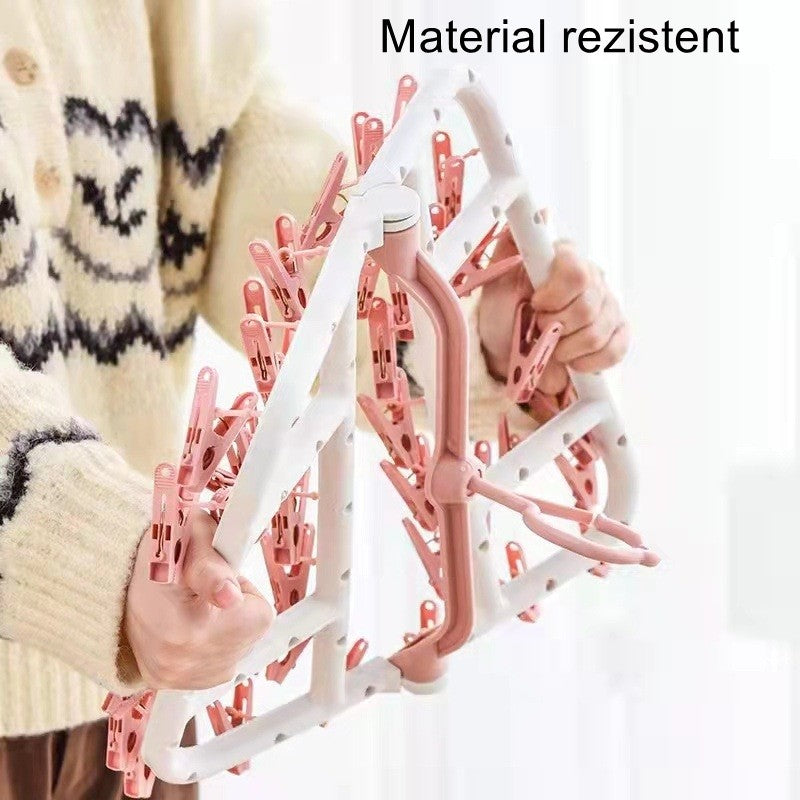 Uscator de Rufe Suspendat Vivimall, cu 40 Carlige, Rotire 360 Grade, Protectie Vant, Pliabil, Patrat, Mateiral Plastic, Usor de Depozitat, Multifunctional, 36 x 24 cm, Alb/Roz - vivimall.ro