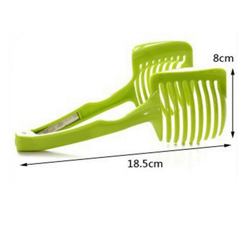 Ustenisla de bucatarie tip cleste pentru feliat fructe si legume Vivimall, material ABS, 8 x 18.5 cm, verde - vivimall.ro