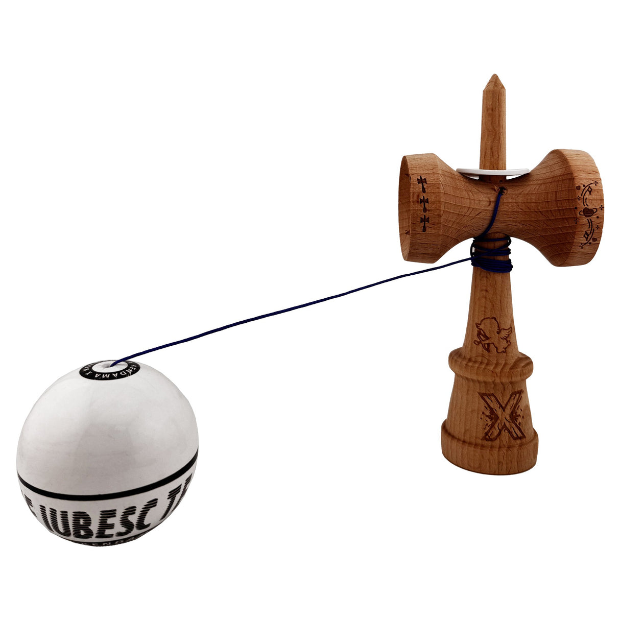 Kendama X TE IUBESC Originala, Profesionala, Vivimall, Super Sticky cu Cupe Mari KING SIZE V3, Gaura in Baza, Rulment Metalic, din lemn 18 cm, Ata 62/65 cm, Alb/Alb - vivimall.ro