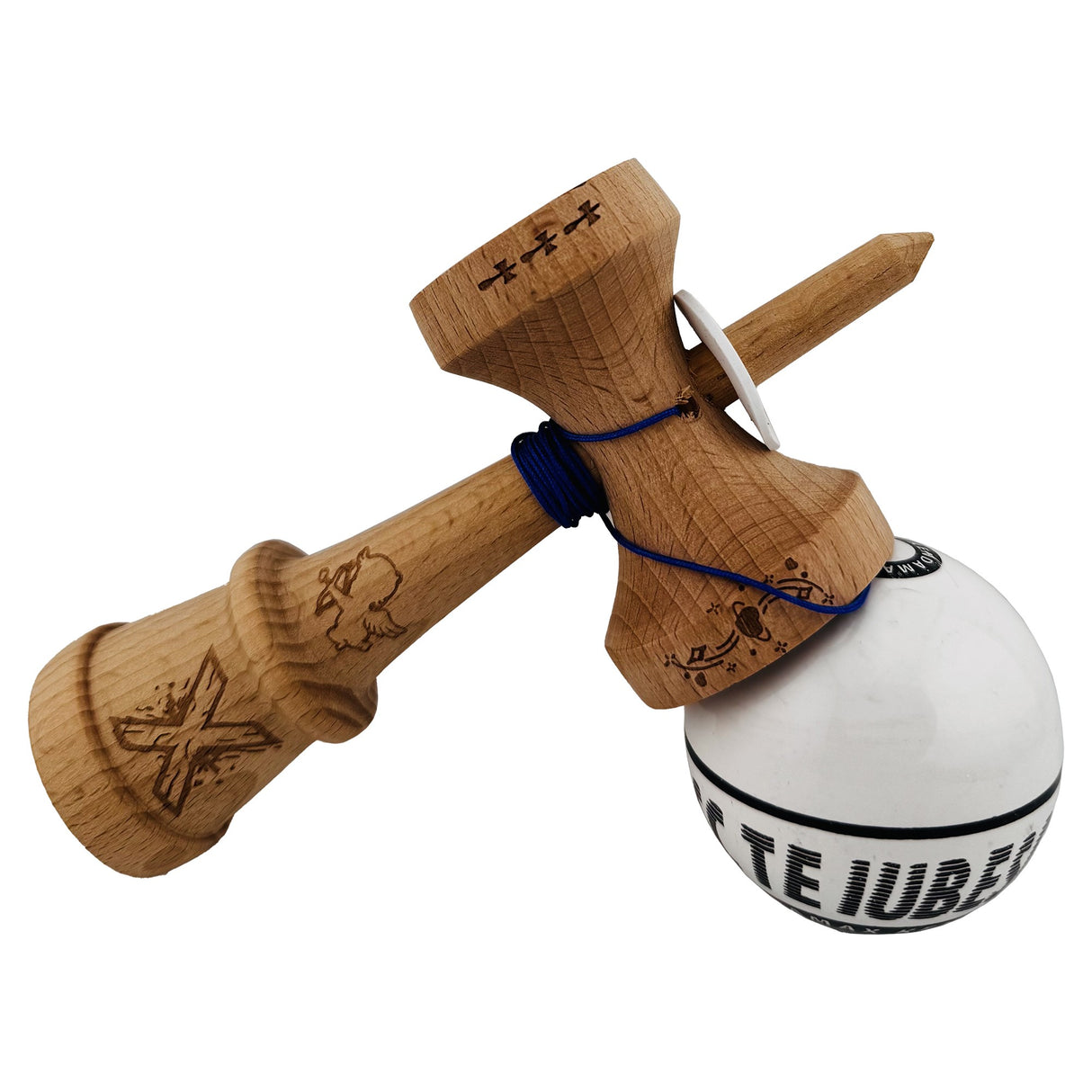 Kendama X TE IUBESC Originala, Profesionala, Vivimall, Super Sticky cu Cupe Mari KING SIZE V3, Gaura in Baza, Rulment Metalic, din lemn 18 cm, Ata 62/65 cm, Alb/Alb - vivimall.ro