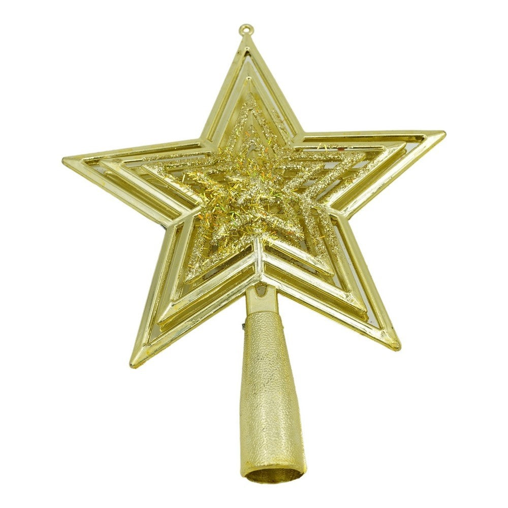 Varf decorativ de brad, Auriu, in forma de Stea, design de stele, din Plastic, 15 cm x 18 cm, Interior/Exterior, Vivimall - vivimall.ro