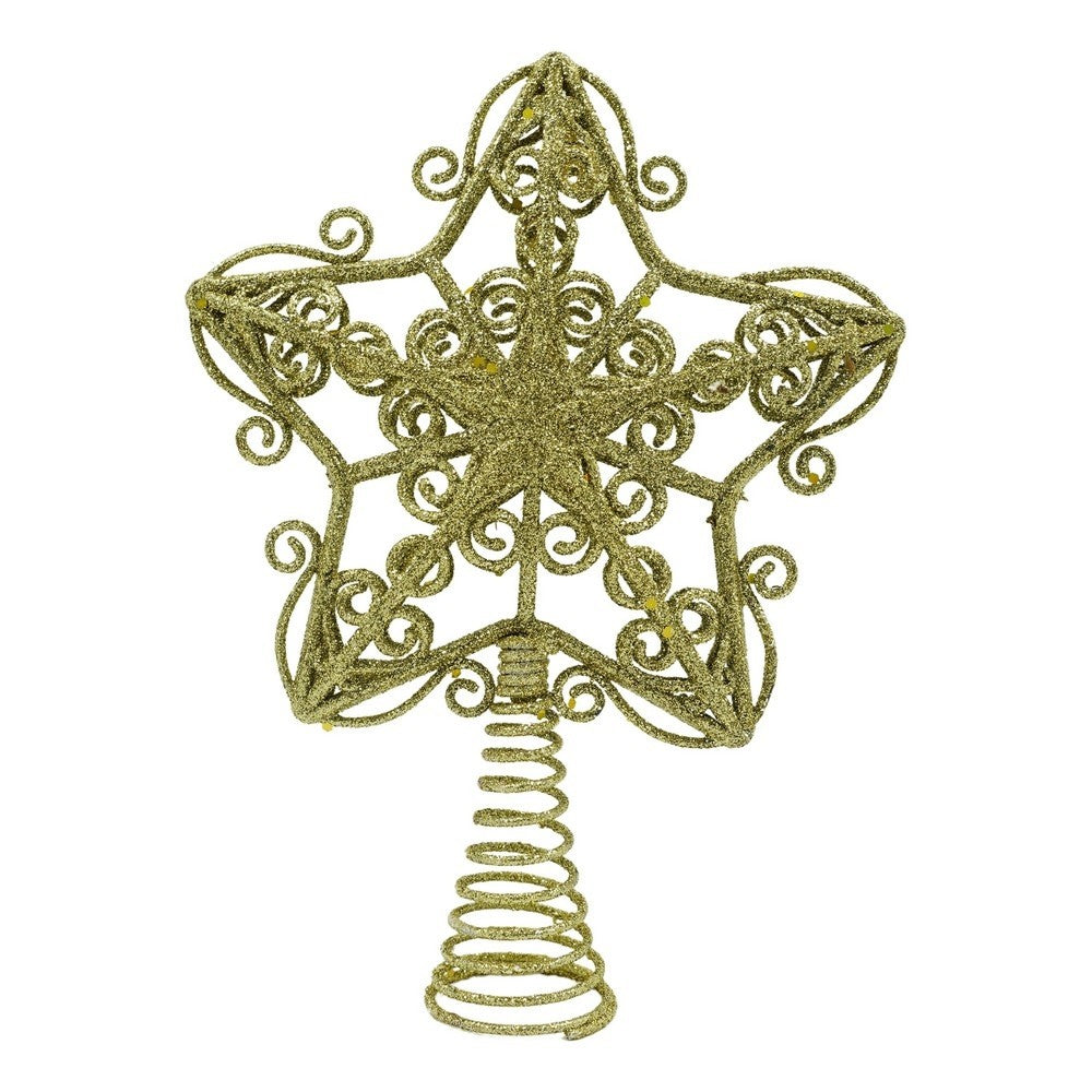 Varf decorativ de brad, Auriu, in forma de Stea, design forjat, din Plastic/Metal, 14.5 cm x 20 cm, Interior/Exterior, Vivimall - vivimall.ro