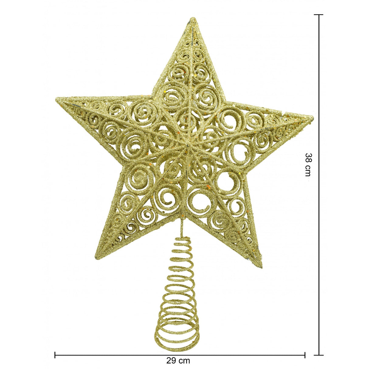 Varf decorativ de brad, Auriu, in forma de Stea, design spiralat, din Plastic/Metal, 29 cm x 38 cm, Interior/Exterior, Vivimall - vivimall.ro