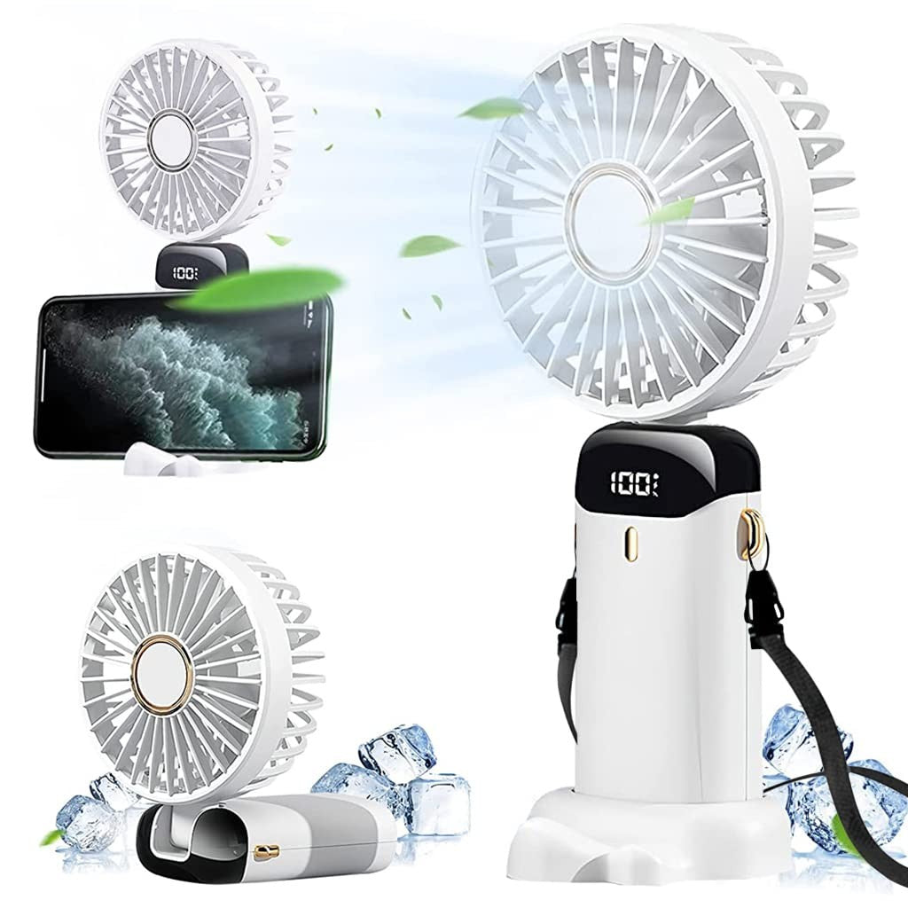 Ventilator Ultra Portabil cu Aromaterapie, Vivimall, 3 in 1, de Mana, de Birou, de Gat, 5 Trepte de Viteza, Incarcare USB, Autonomie 12h, Pliabil, cu Ecran LCD, Alb - vivimall.ro