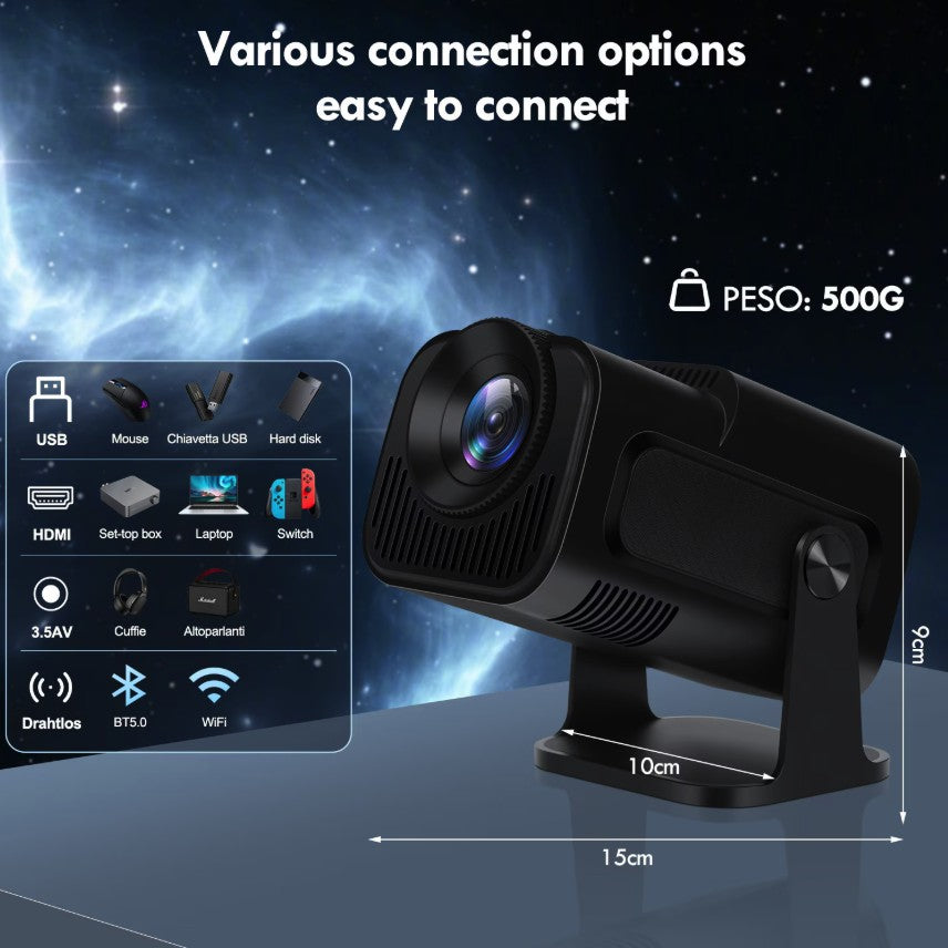 Video Proiector Portabil cilindric HY320 MINI, Vivimall, Inteligent pentru Jocuri, Ultra HD 1920 x 1080, Wireless, Compatibil cu Android/iOS, 15 x 10 x 9 cm, Negru - vivimall.ro