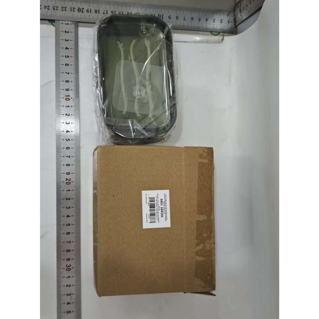 Savoniera Dubla, Flippy, 2 Straturi, Instalare fara Perforare, Agatatoare Burete, 13.5 x 8.5 x 6 cm, Verde Inchis