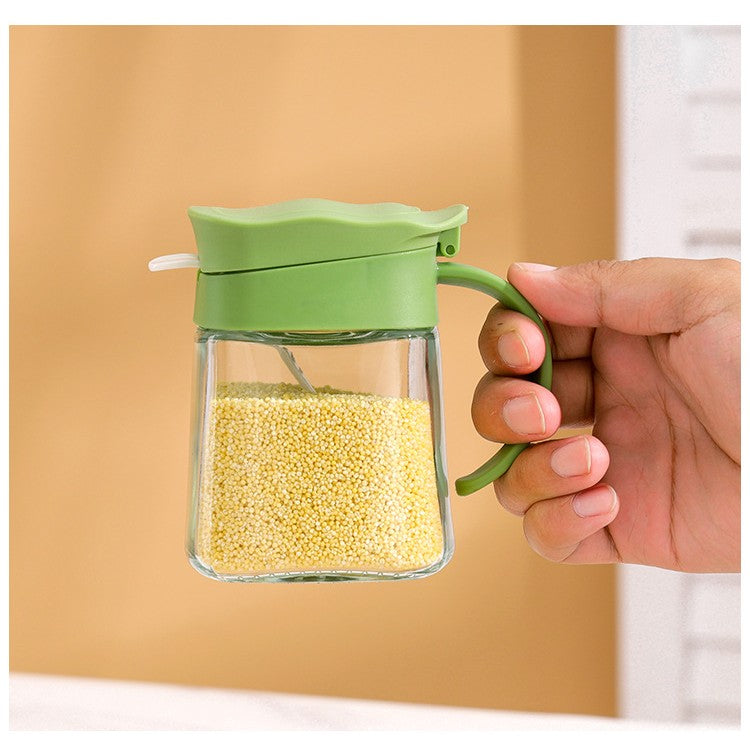 Recipient Condimente, Vivimall, din Stilca, 180 ml, cu Maner si Lingurita, 11.3 x 8.2 cm, Capac Ondulat, Verde - vivimall.ro