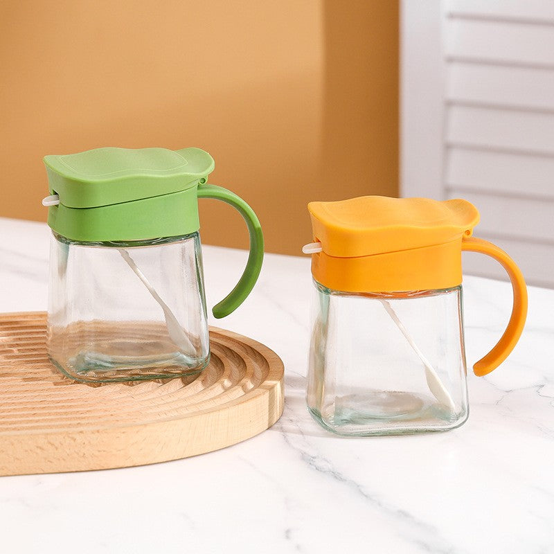 Recipient Condimente, Vivimall, din Stilca, 180 ml, cu Maner si Lingurita, 11.3 x 8.2 cm, Capac Ondulat, Galben - vivimall.ro