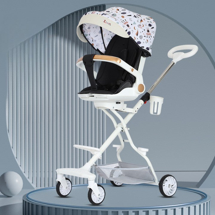 Carucior Sport Flippy 3in1, 6-36 Luni, Reversibil, Pliabil, Tavita pentru Masa, Pozitie de Somn, Centura de Siguranta, Roti 360, Suport Pahar, Copertina pentru Soare, 32x63x95cm, Bej Model Cosmos - vivimall.ro