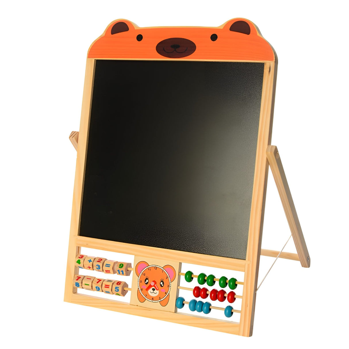 Tabla Educationala Magnetica, Flippy, Pliabila si Creativa, Litere si Cifre Magnetice, Suprafata pentru Creta si Marker, Dezvolta Creativitatea si Logica Matematica, din Lemn Natural, 3 ani+, Portocaliu - vivimall.ro