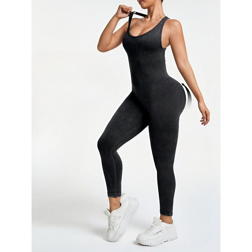 Costum sport damă Vivimall fără cusături, spate decupat cu bretele în formă de X, culoare neagră