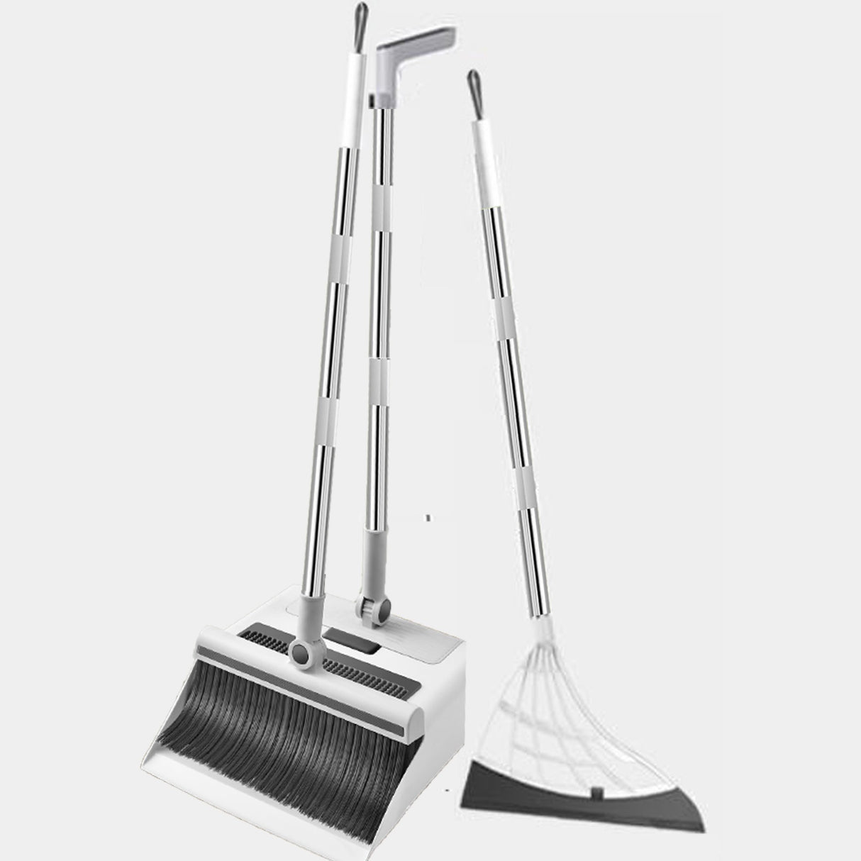 Комплект за почистване 3 в 1: метла, лопатка и стъргалка, метла с меки влакна, лопатка със система за затваряне, със стъргалка за под