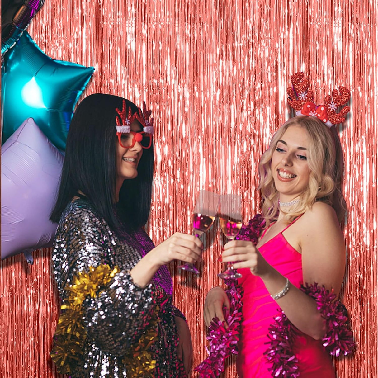 Perdea Franjurata, Vivimall, Model Decor Petrecere, pentru Fundal de Poze, Amenajare Colorata a Petrecerii, Dimensiune 100x200 cm, Rose Gold - vivimall.ro