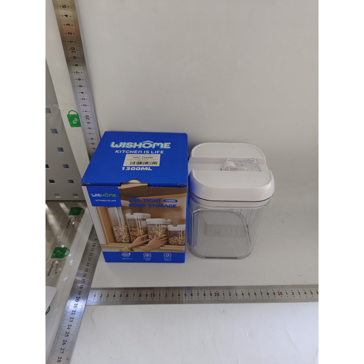 Cutie de Depozitare Alimente, Vivimall, Cutie pentru Bucatarie, Cutie pentru Condimente, din PET ABS Silicon, 12.5 x 12.5 x 16.5 cm, 461 g, 1.3L, Transparent Alb - vivimall.ro