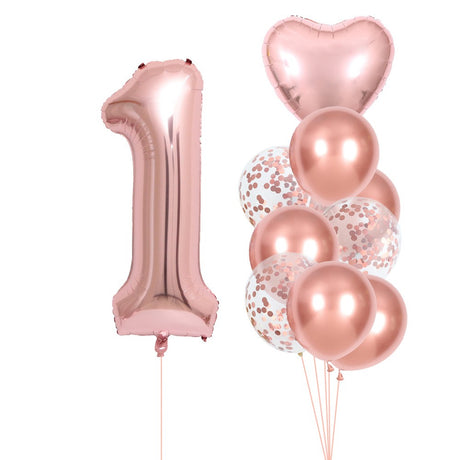 Set 10 Baloane Folie Si Latex, Tematica Aniversare, Baloane Latex 25Cm, Figurina Inimioara 45 Cm, Cifra 1 De 81 Cm, Ambalaj Individual, Pai Inclus, Umflare Cu Aer Sau Heliu, Pal - vivimall.ro