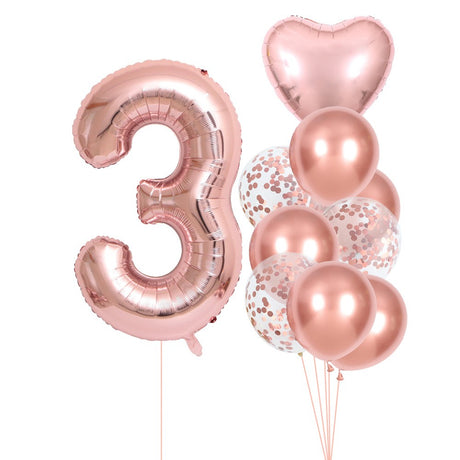 Set 10 Baloane Aniversare 3 Roz Pal | CuteParty 8 - vivimall.ro