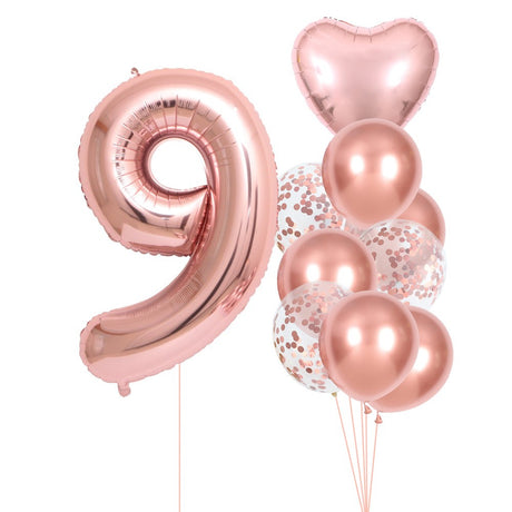 Set 10 Baloane Aniversare 9 Roz Pal | CuteParty 2 - vivimall.ro