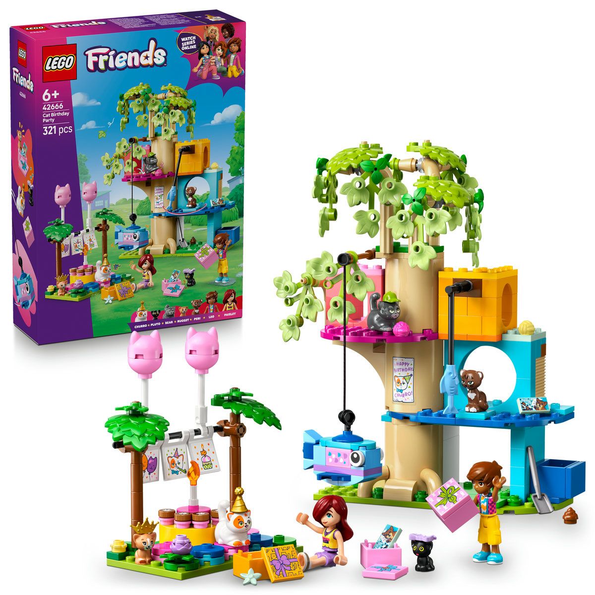 LEGO FRIENDS PETRECERE DE ZIUA DE NASTERE A PISICII SI CASUTA IN COPAC 42666