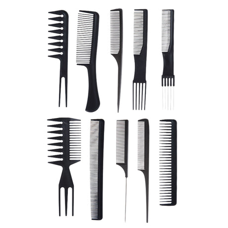 Set piepteni profesionali pentru coafat, Flippy, 10 bucati, PP + Otel inoxidabil, 18,5–22 cm, Rezistenti la caldura, Negru - vivimall.ro