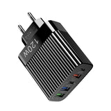 Încărcător rețea fast charging 120W cu 5 porturi USB-A și Type-C, culoare neagră, vedere frontală