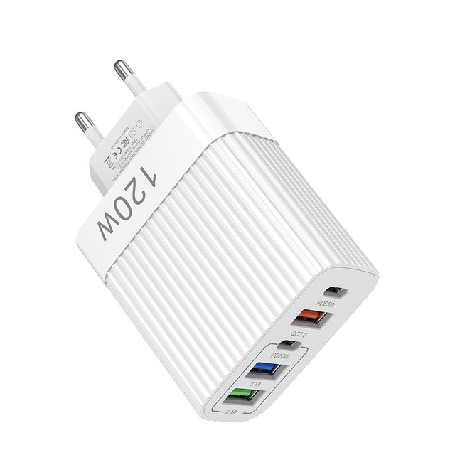 Incarcator Retea pentru Telefon, Vivimall, Super Fast Charger Multi-Port, Power Delivery 120W, 3 USB-A, 2 TYPE-C, Compatibil Telefon si Tableta, Alb - vivimall.ro