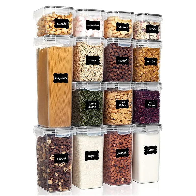 Cutii De Depozitare Alimente, Set Din 15 Cutii Pentru Condimente, Cereale, Cutii Pentru Bucatarie, Din Plastic Pp, Cutii Alimentare, Diferite Dimensiuni, Transparente - vivimall.ro