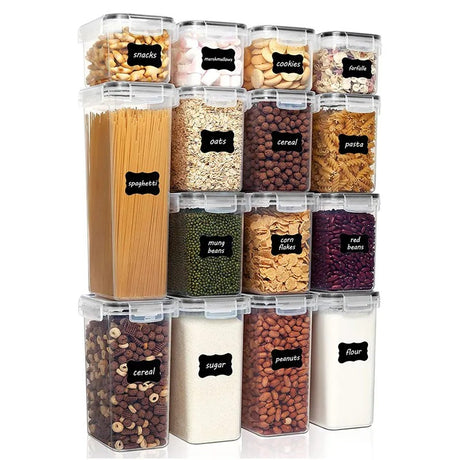 Cutii De Depozitare Alimente, Set Din 15 Cutii Pentru Condimente, Cereale, Cutii Pentru Bucatarie, Din Plastic Pp, Cutii Alimentare, Diferite Dimensiuni, Transparente - vivimall.ro