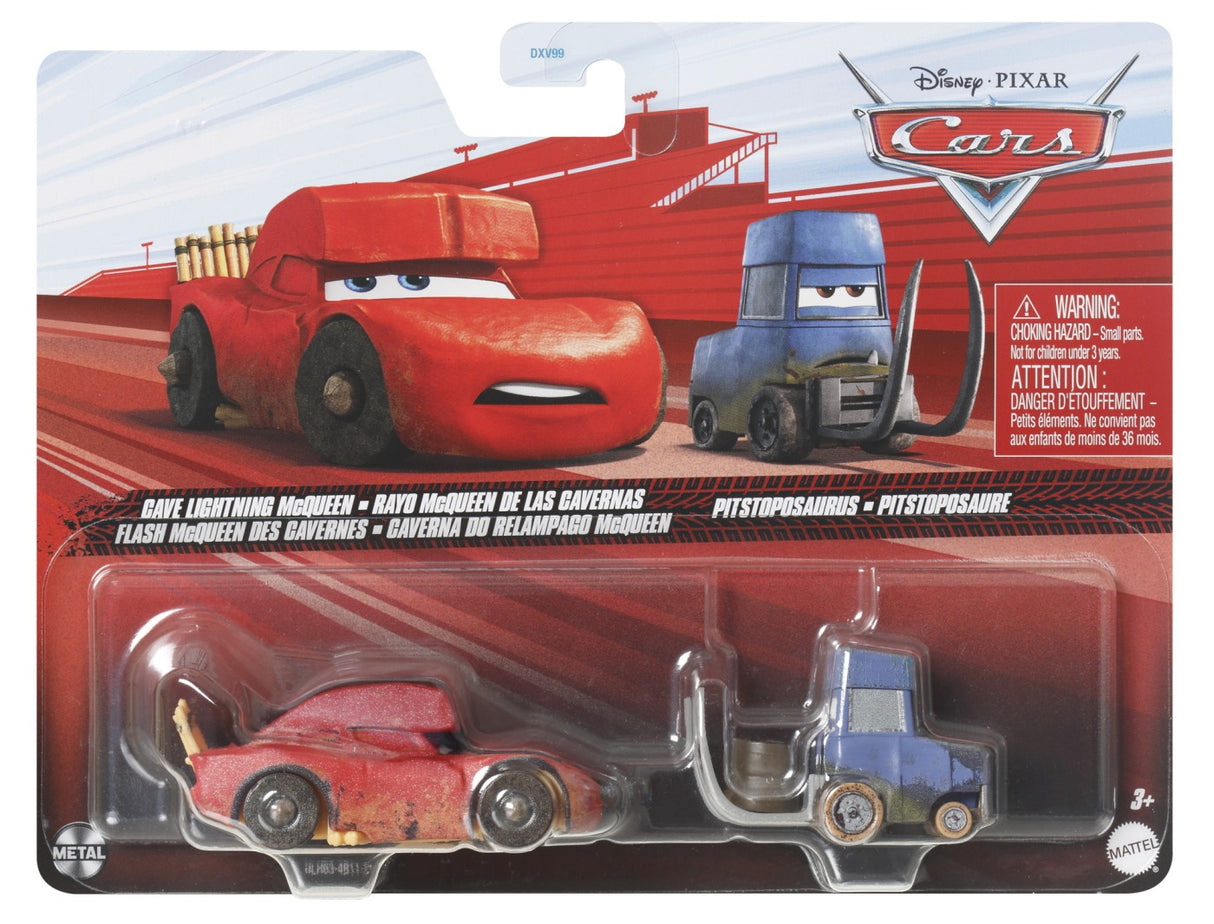 CARS3 SET 2 MASINUTE METALICE CAVE FULGER MCQUEEN SI PITSTOPOSAURUS