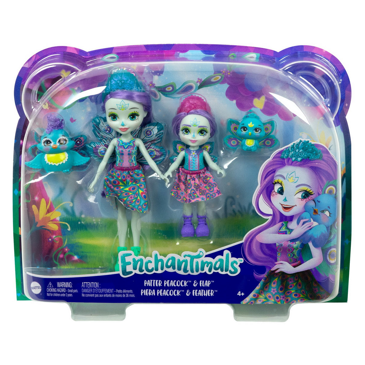 ENCHANTIMALS SET PAPUSI SURORI SI ANIMALUTELE LOR PATTER PEACOCK SI FLAP SI PIERA PEACOCK SI FEATHER