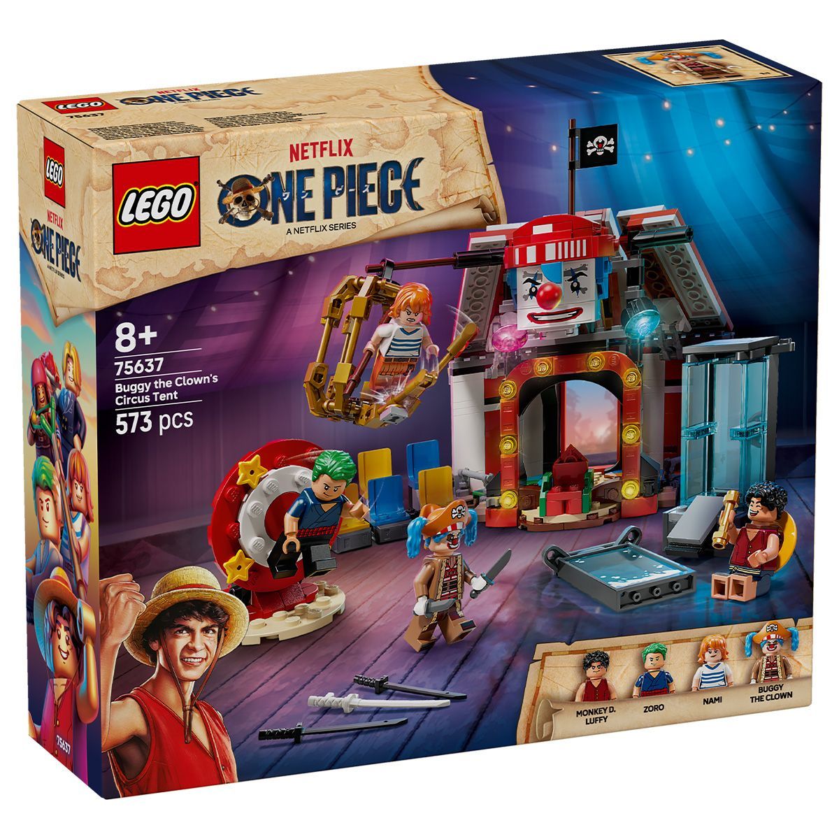 LEGO ONE PIECE CORTUL DE CIRC AL CLOVNULUI BUGGY 75637