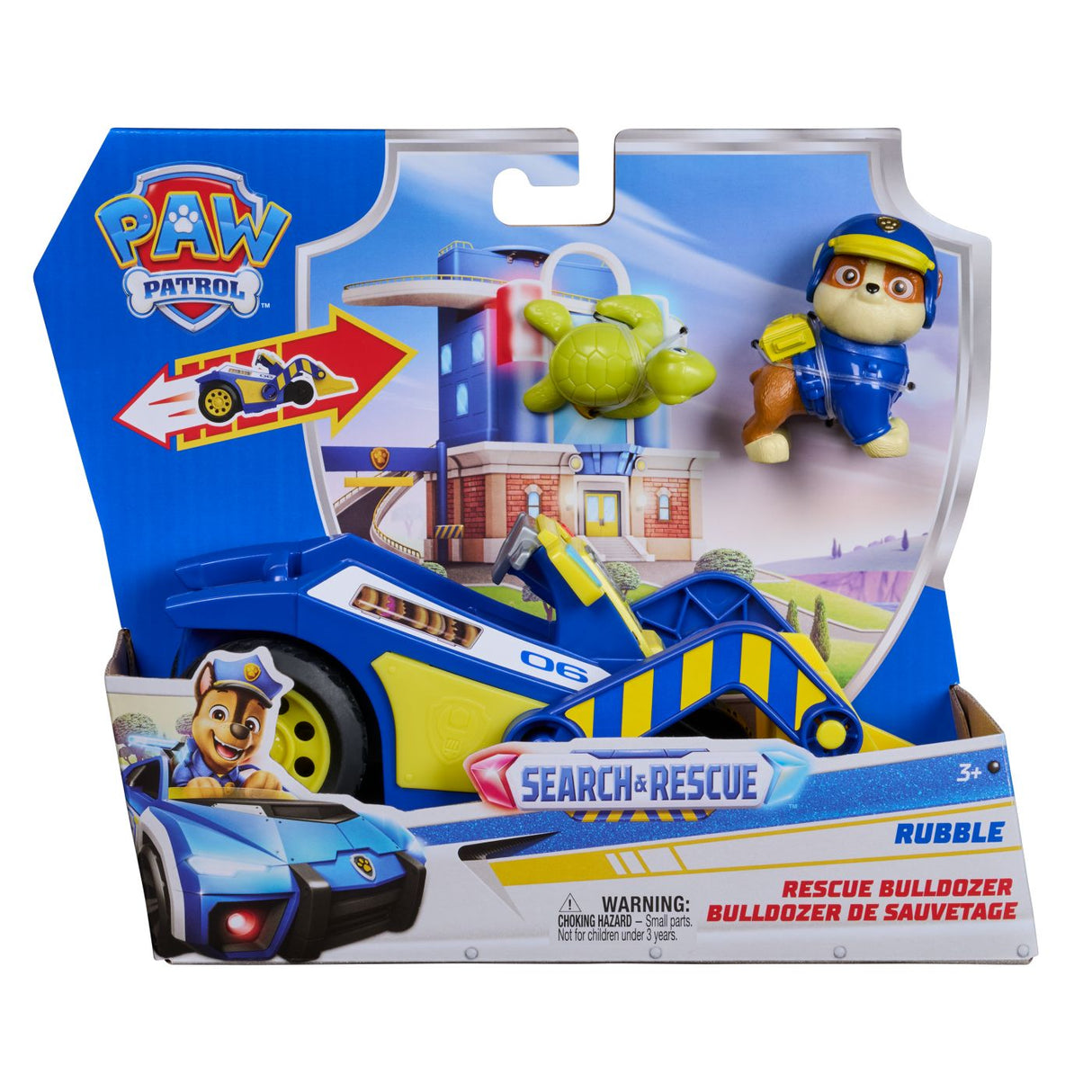 PATRULA CATELUSILOR CAUTARE SI SALVARE SET FIGURINA RUBBLE SI VEHICUL BULDOZER