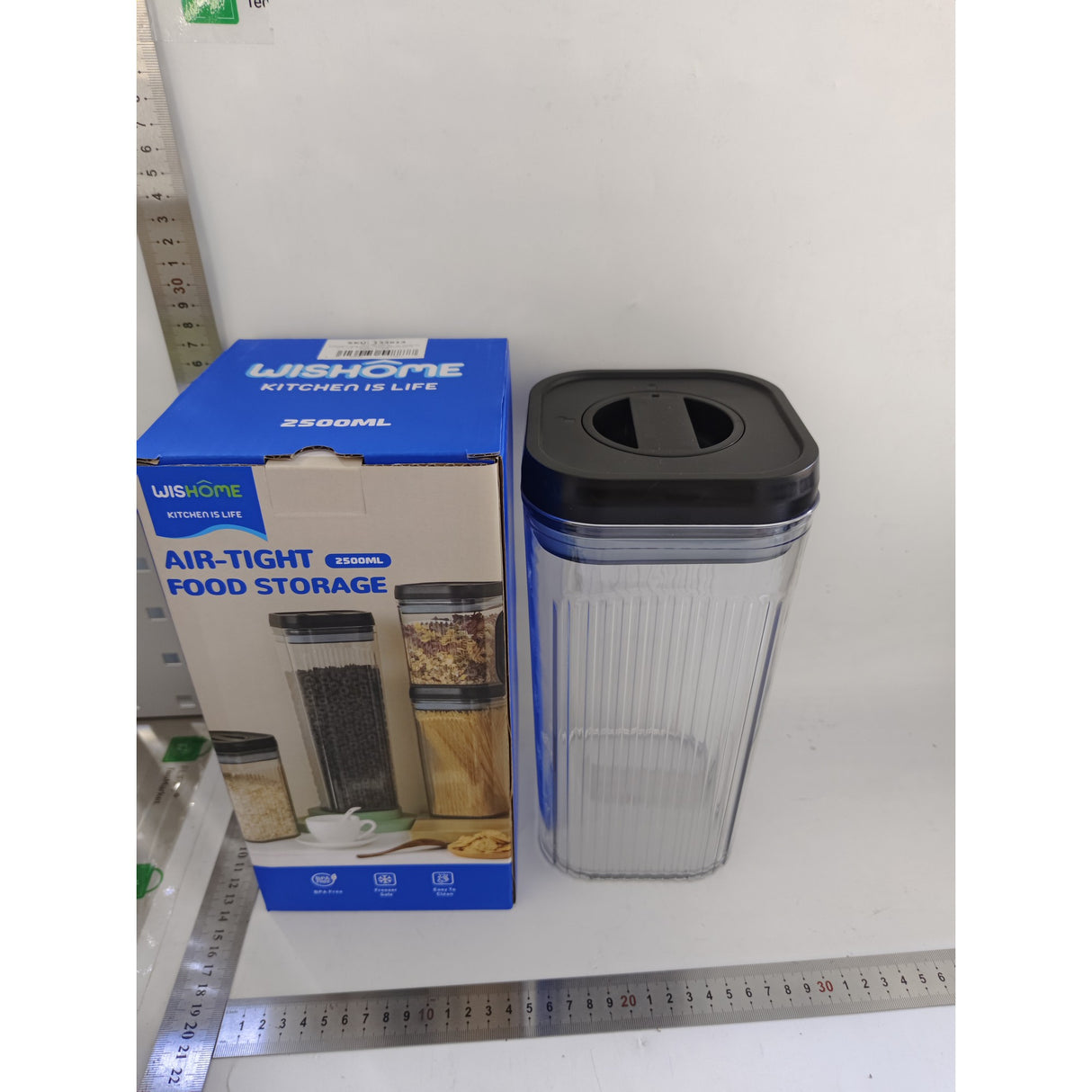 Cutie de Depozitare Alimente, Vivimall, tip Container, 2.5L, Recipiente pentru Cereale in Bucatarie,  Transparente cu Capac Negru - vivimall.ro