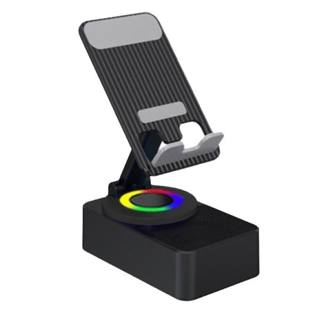 Suport Telefon cu Boxa Bluetooth, Flippy, Rotativ, Compact, Wireless, 18 x 9 cm, Negru - vivimall.ro