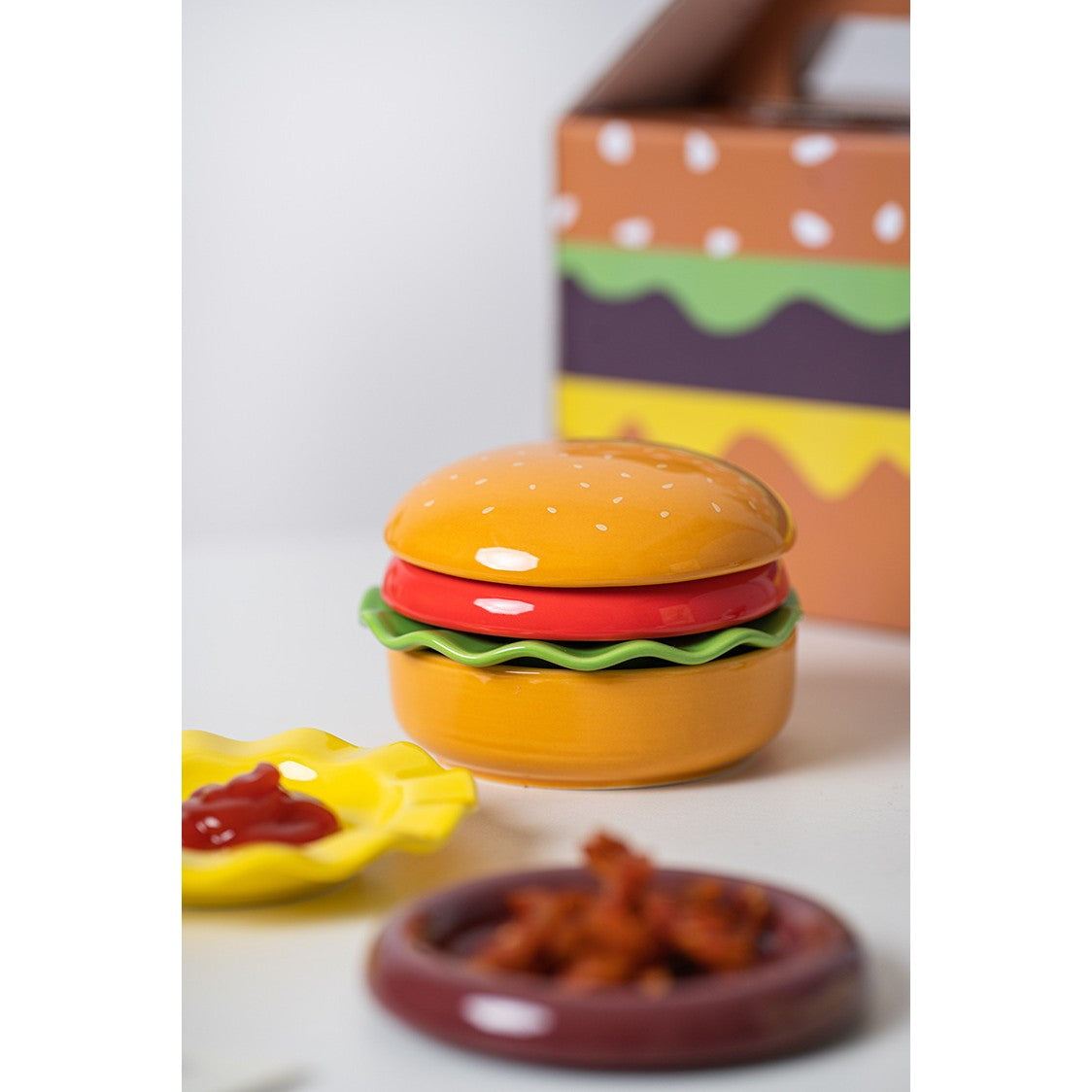 Set Farfurii Ceramice sub Forma de Burger, din Ceramica, pentru Sosuri si Gustari, Mini Farfurii Stivuibile, Multicolor - vivimall.ro