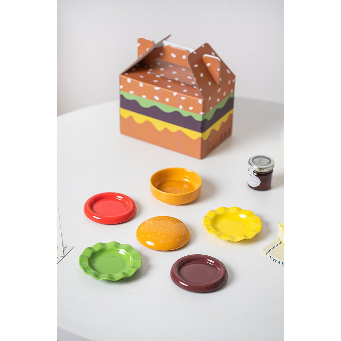 Set Farfurii Ceramice sub Forma de Burger, din Ceramica, pentru Sosuri si Gustari, Mini Farfurii Stivuibile, Multicolor - vivimall.ro