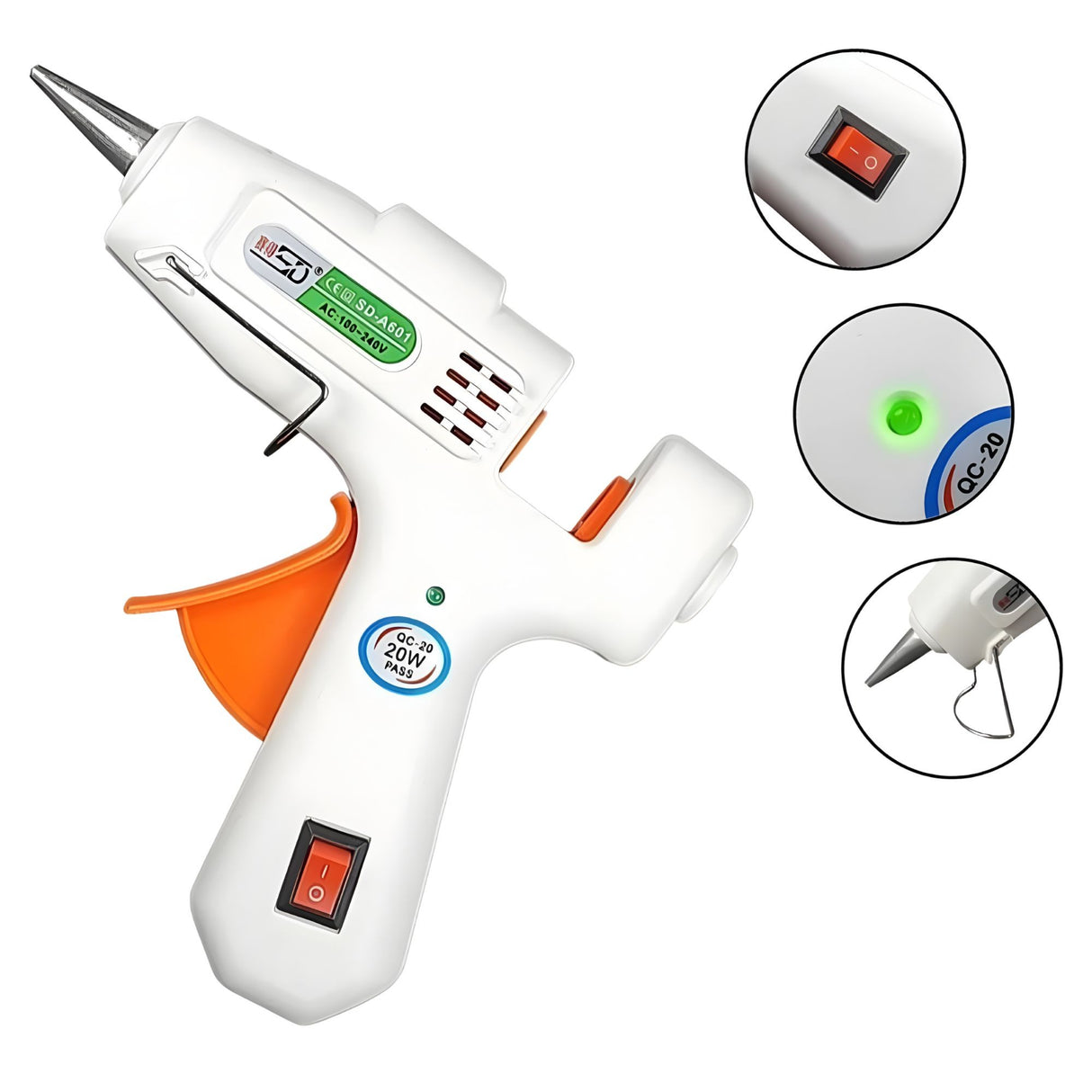 Pistol silicon Flippy 20 W cu suport rabatabil, vedere laterală, compatibil batoane 7 mm
