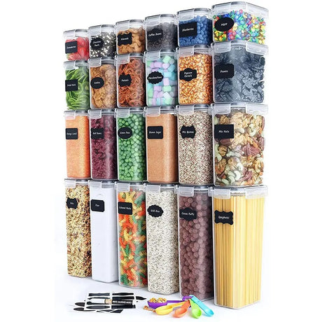 Cutii De Depozitare Alimente, Set Din 24 Cutii Pentru Condimente, Cereale, Cutii Pentru Bucatarie, Din Plastic Pp, Cutii Alimentare, Diferite Dimensiuni, Transparente - vivimall.ro