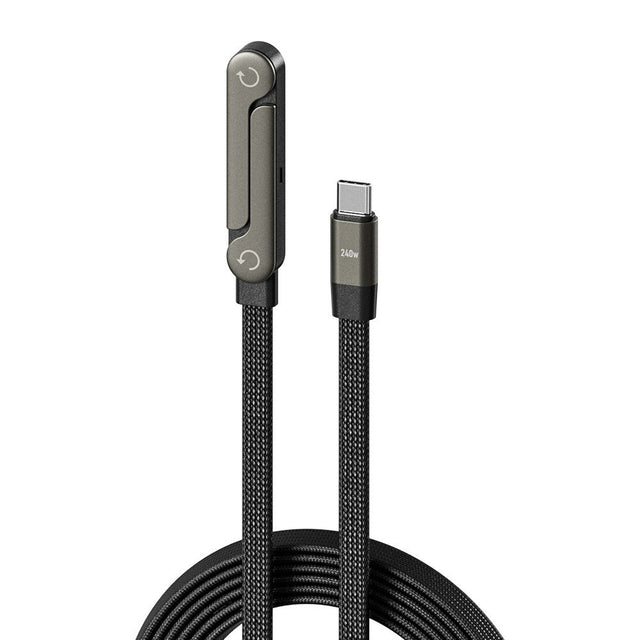 Cablu Incarcare USB Type C Gaming, Flippy, Conector Unghi 90 Grade, Suport Telefon, 240W, 1.5 m, Negru - vivimall.ro