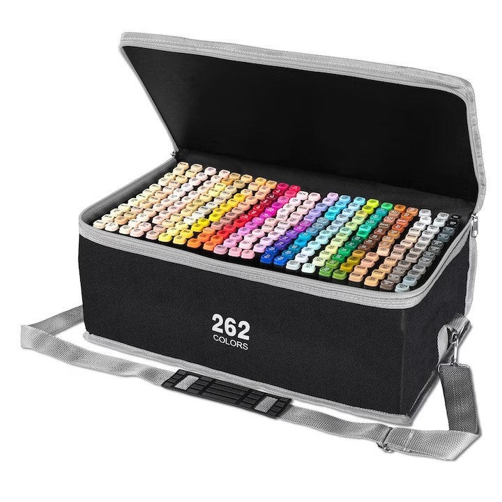 Set 262 markere colorate dublu capăt, vedere frontală cu geantă Oxford inclusă