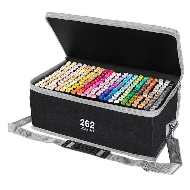 Set 262 markere colorate dublu capăt, vedere frontală cu geantă Oxford inclusă