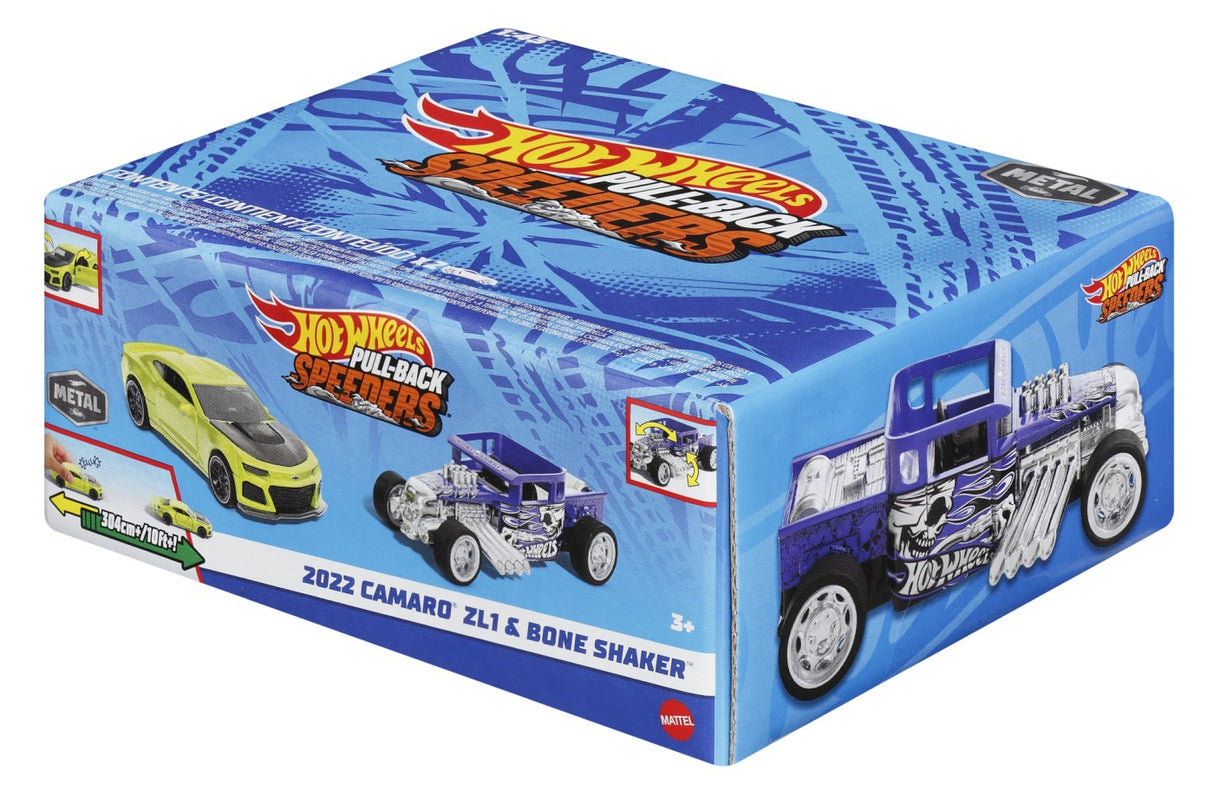 HOT WHEELS SET 2 MASINUTE METALICE PULL BACK 2022 CAMARO ZL1 SI BONE SHAKER 1:43