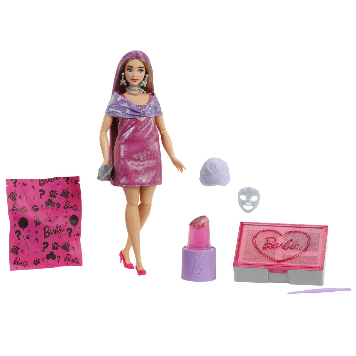 BARBIE SET PARTY UNBOXED REVEAL PAPUSA BARBIE MOV CU 10 ACCESORII SURPRIZA