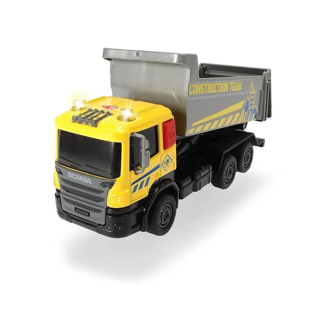 DICKIE TOYS CITY WORKER  VEHICUL DE CONSTRUCTII CU LUMINI SI SUNETE CAMION GALBEN 17CM