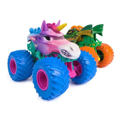 MONSTER JAM SET 2 MASINUTE METALICE DRAGON SI SPARKLE SMASH SCARA 1 LA 64